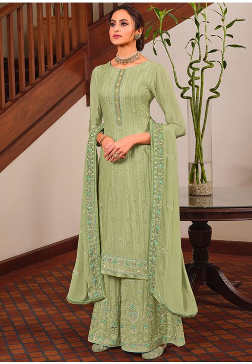 Green Indian Haldi Sangeet Palazzo Suit SFSTL14002 - Siya Fashions