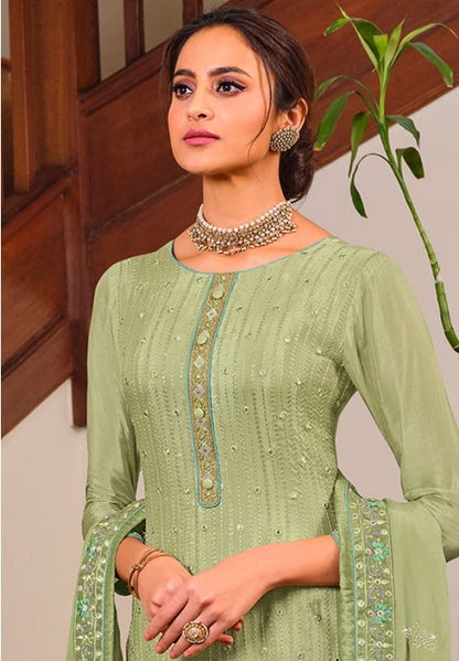 Green Indian Haldi Sangeet Palazzo Suit SFSTL14002 - Siya Fashions