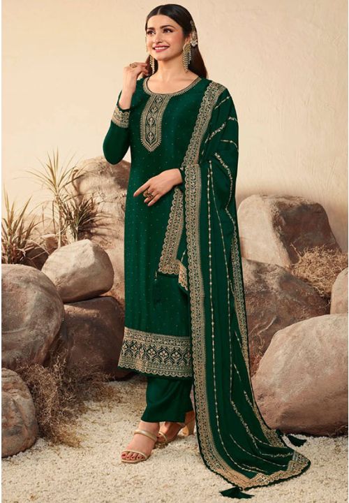 Prachi Desai Green Dola Silk Trouser Kameez SFSA381808