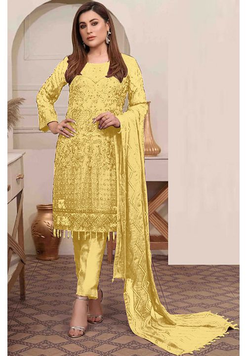 Yellow Haldi Sangeet Wedding Georgette Churidar Suit SFPRF163011 - Siya Fashions