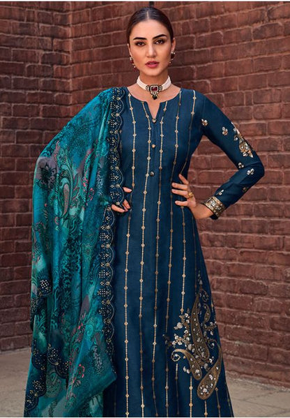 Teal Plus Size Silk Indian Pakistani Palazzo Suit SFSTL25302