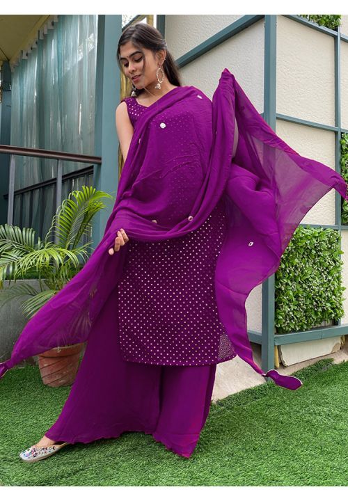 Purple Sangeet Heavy Wedding Party Sharara Palazzo Suit EXANB58401R - Siya Fashions