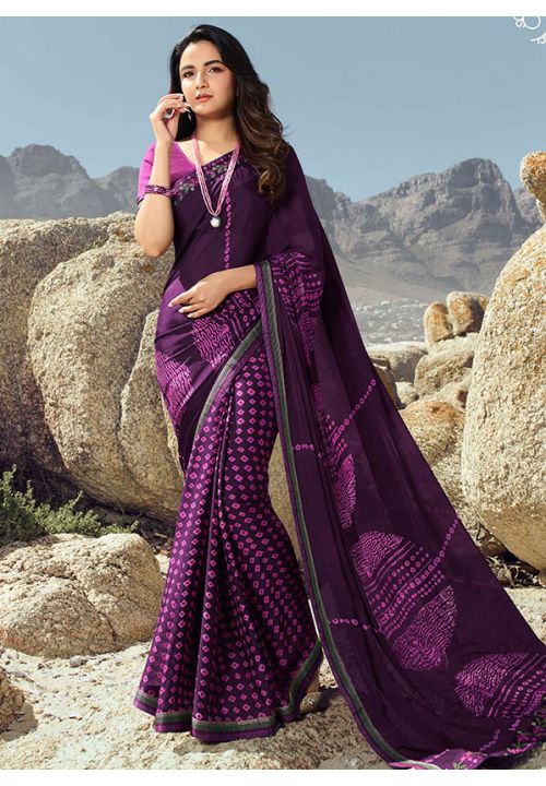 Purple Satin Sequin Evening Designer Saree In Georgette SFISKd33130 - Siya Fashions