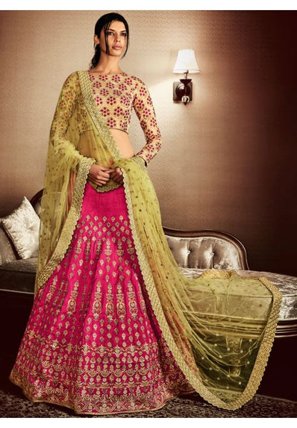 Astounding Lemon Pink Indian Wedding Bridal Lehenga In Velvet FYDS799NK - Siya Fashions