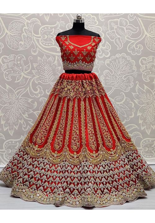 Hot Exotic Red Bridal Lehenga Zari Diamond Work In Net  SFANJ1156 - Siya Fashions