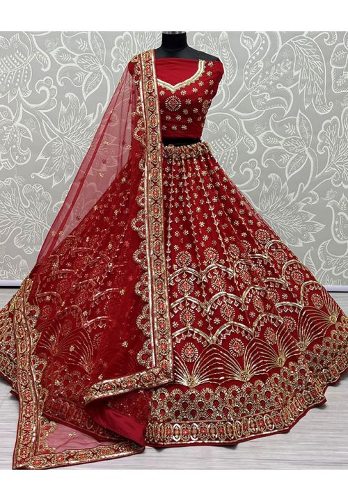 Red Indian Designer Heavy Net Bridal Lehenga Set SFANJ2182