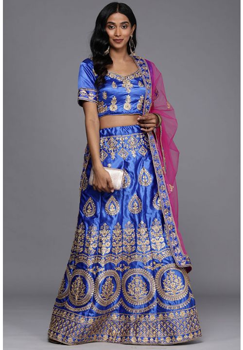 Blue Sangeet Satin Silk Festive Lehenga Choli SSHV8303 - Siya Fashions