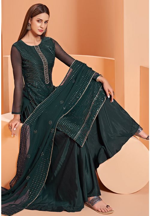 Buy Green Indian Sangeet Wedding Palazzo Suit SFSA301902 - Siya Fashions