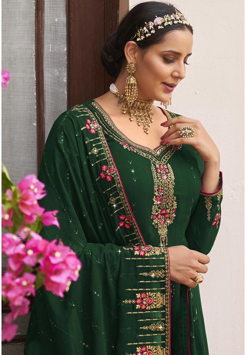 Royal Green Indian Sangeet Wedding Palazzo Suit SFSA326402 - Siya Fashions