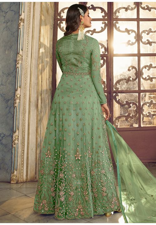 Green Reception Anarkali Wedding Gown In Georgette SSWG7604 - Siya Fashions