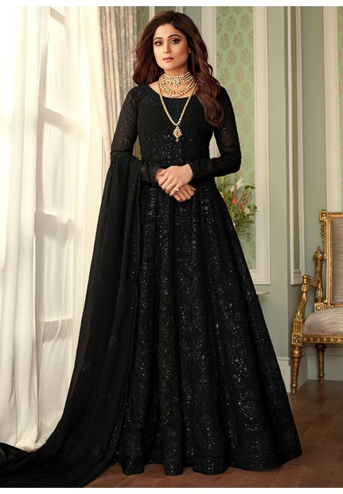 Black Bollywood Indian Wedding Georgette Anarkali Suit SFYS64105 - Siya Fashions