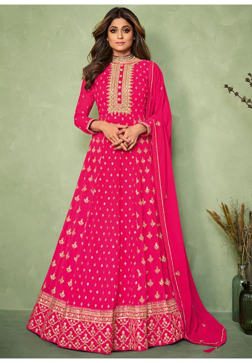 Pink Bollywood Shamita Evening Wedding Gown In Georgette SFSA329901 - Siya Fashions