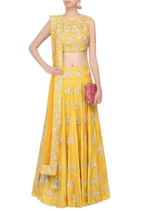 Yellow Banarasi Silk Wedding Lehenga Choli SF973 - Siya Fashions