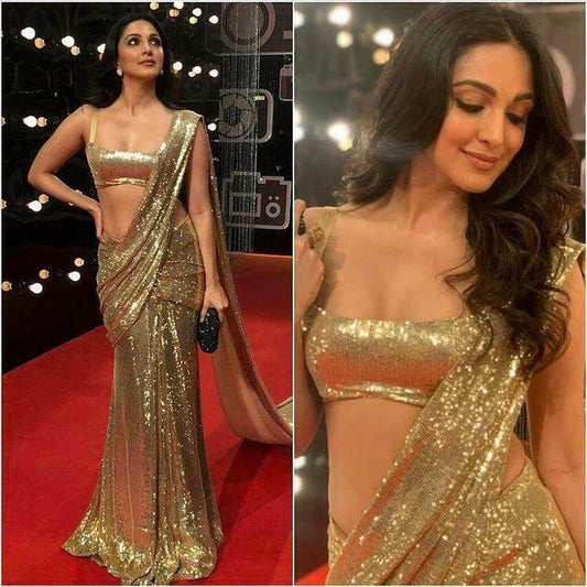 Bollywood Partywear Gold Saree Fully Sequence BOLY909 - Siya Fashions