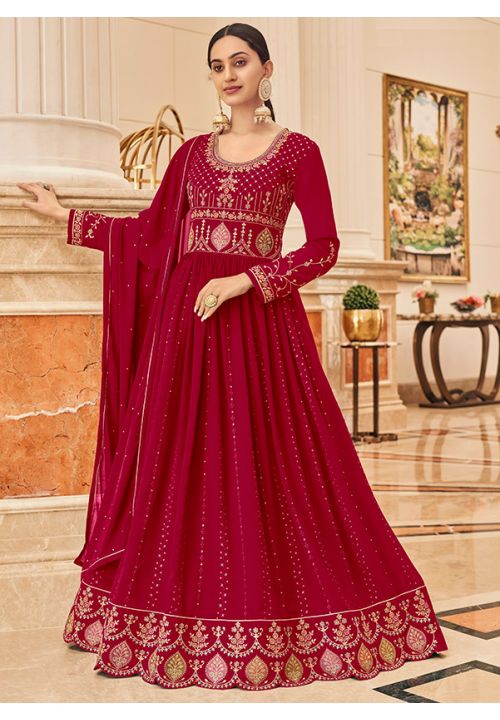 Pink Sangeet Anarkali Gown In Georgette SFPRF171404 - Siya Fashions