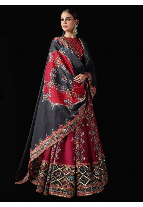 Red Patola Print Silk Sangeet Lehenga Choli SFDSIF2401 - Siya Fashions
